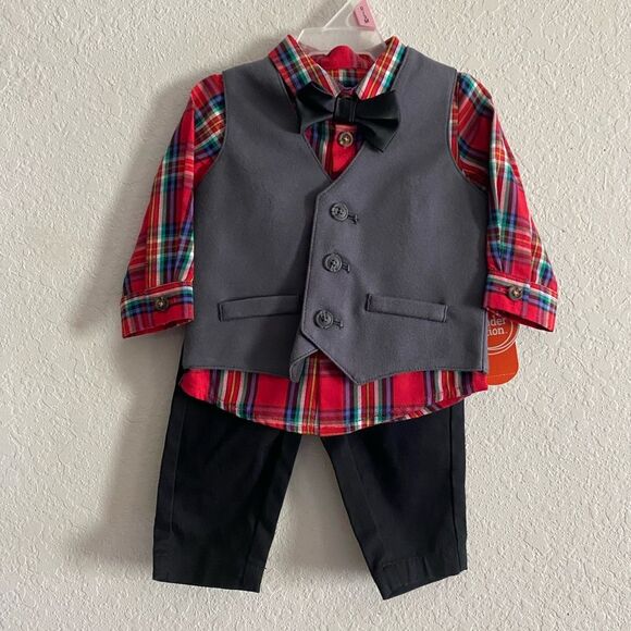 wonder nation Other - NWT baby boy Special Occasion Red Plaid vest suit set 0-3 months 0-3m